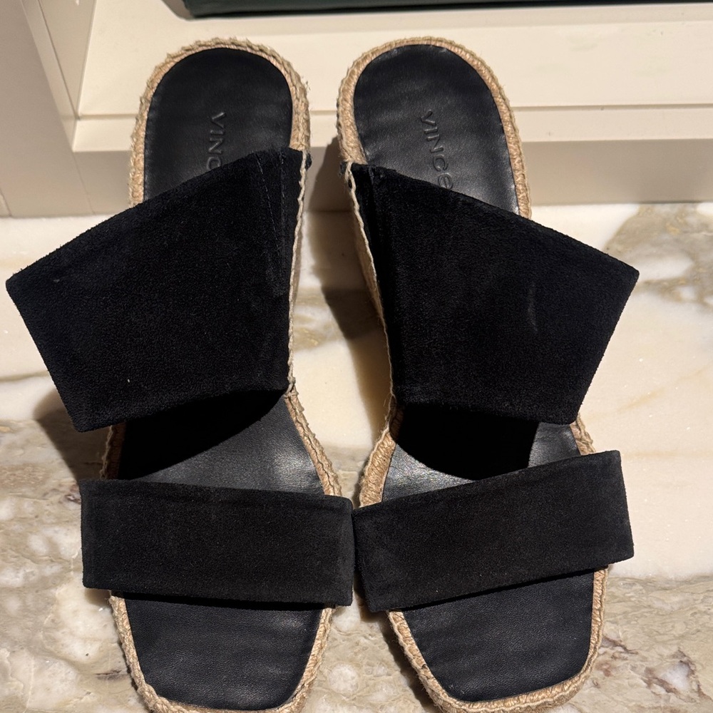 Vince Black Espadrille Slide Sandals